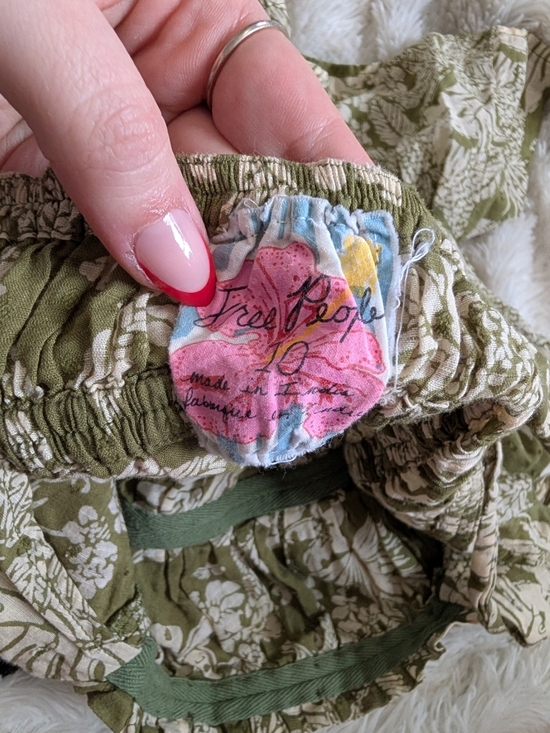 Free People Olive Green Patterned 100% Cotton Floral Tiered Sun Dress Size 10 - Picture 4 of 8